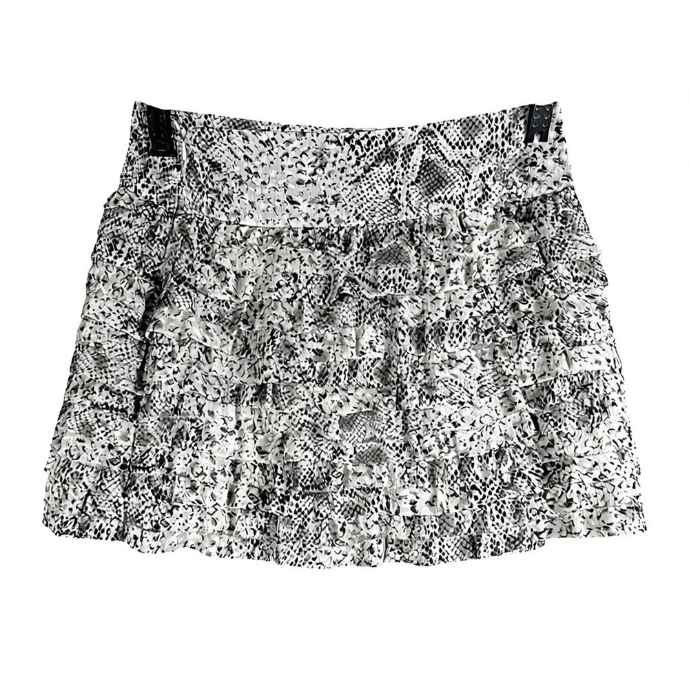 Massimo Dutti Python Print Black & Off-White Ruffled Skirt EU 40 US 8 Medium